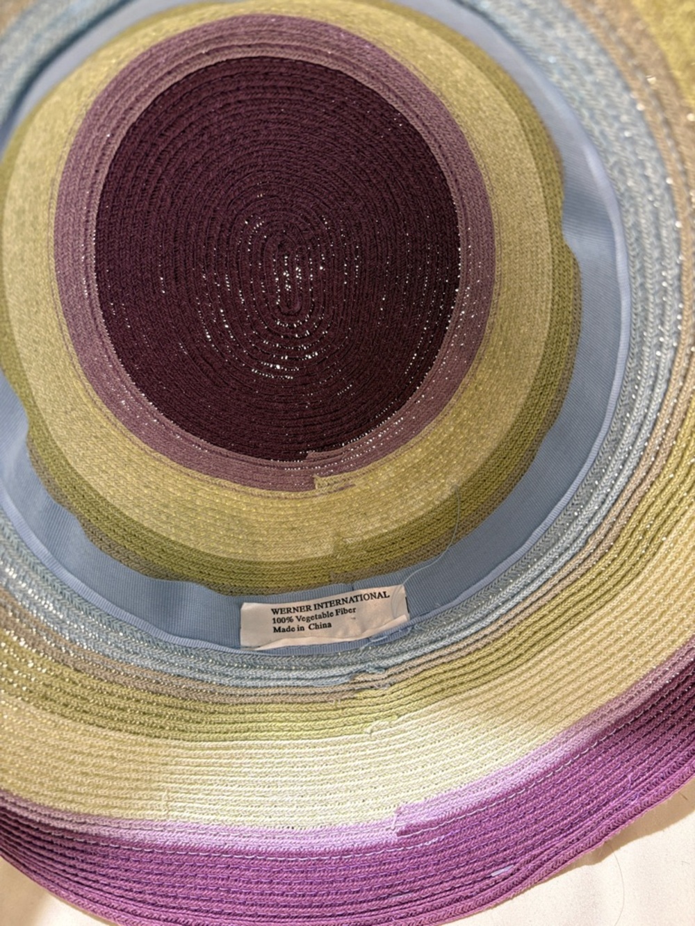 Striped Wide-Brim Sun Hat in Purple and Cream with Dragonfly Accent - Picture 3 of 3